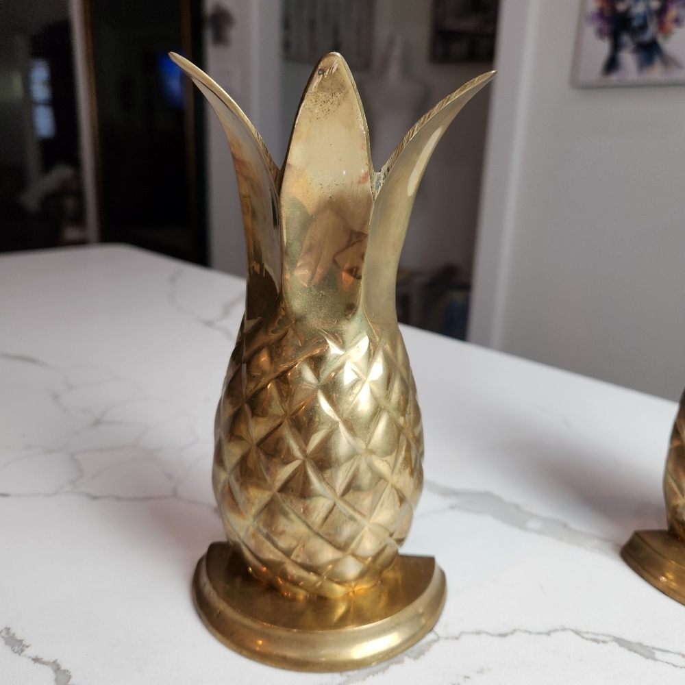 Vintage Brass Pineapple Bookends, Set Of 2, Mid Century, Fruit - Picture 3 of 6